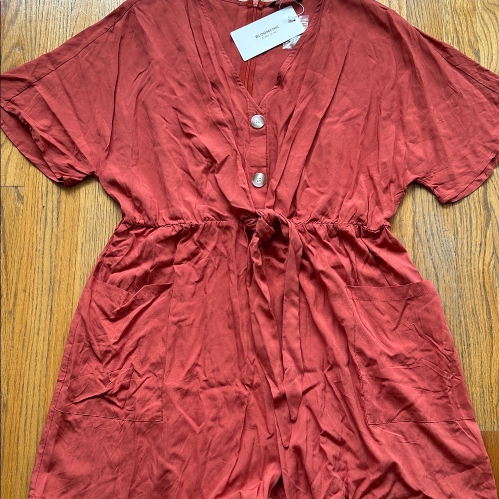 BloomChic Terracotta Button-Front Romper - Picture 2 of 7